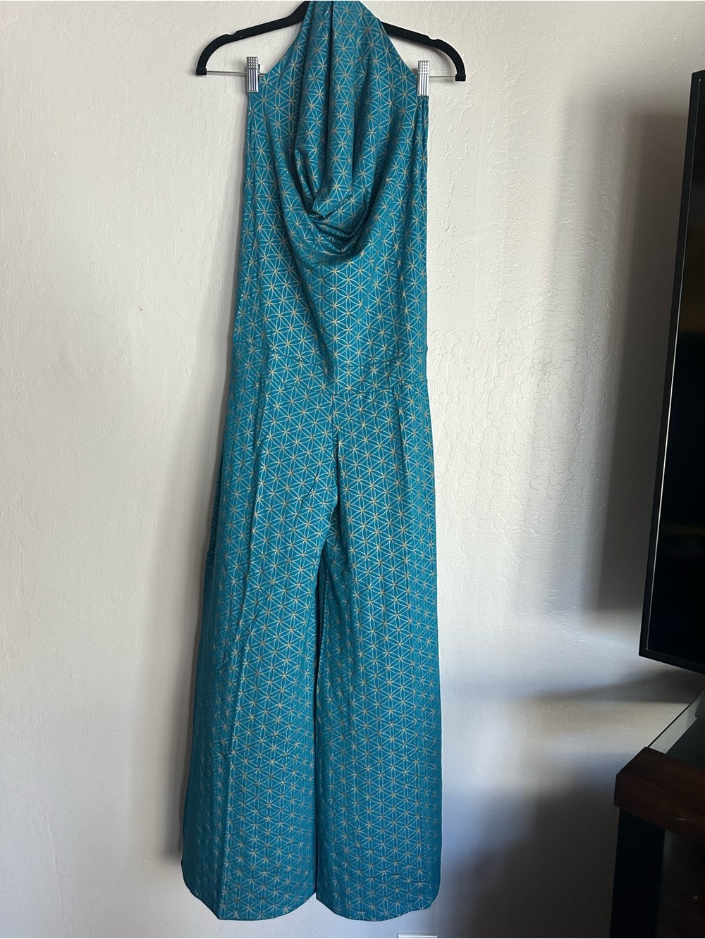 Teal Geometric Halter Jumpsuit